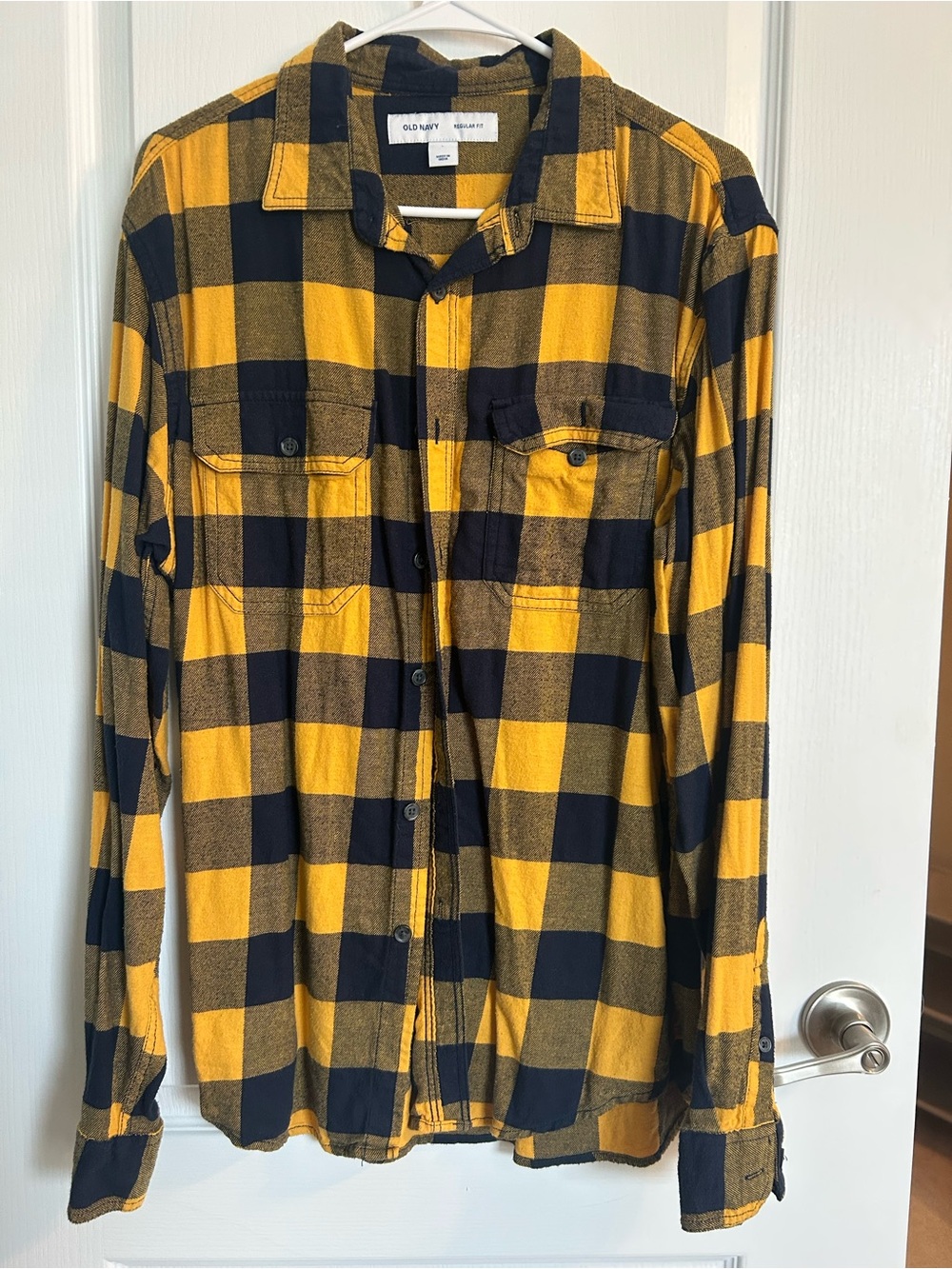 Men’s Old Navy Buffalo Plaid Flannel Shirt Mustard Yellow Black Size Large